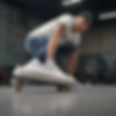 A collage of influential figures in extreme sports endorsing white skate vans, reflecting their popularity.