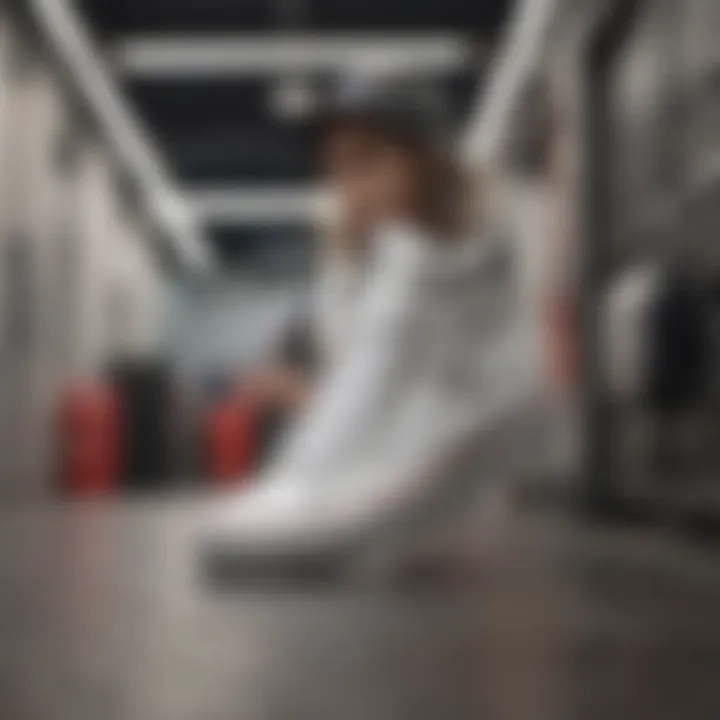 A stylish streetwear outfit featuring white skate vans, illustrating their cultural significance in fashion.