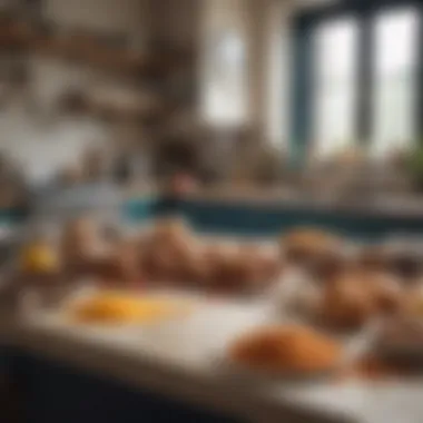 The Core of Baking: Ingredients of Passion An array of fresh ingredients laid out on a kitchen counter, symbolizing the essence of baking.