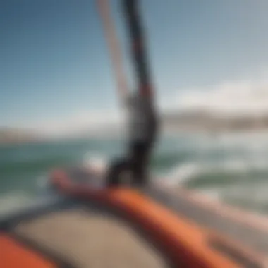 Close-up of kiteboarding equipment showcasing the control bar and lines
