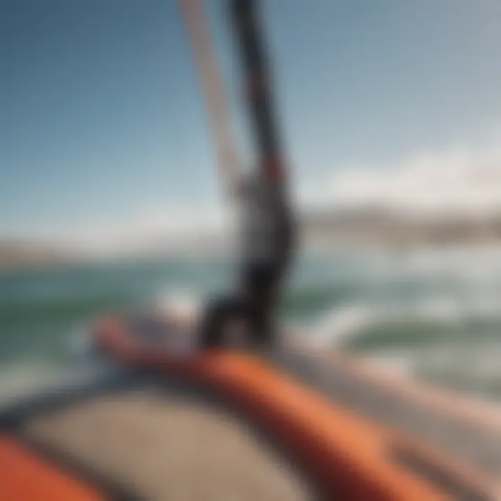 Close-up of kiteboarding equipment showcasing the control bar and lines