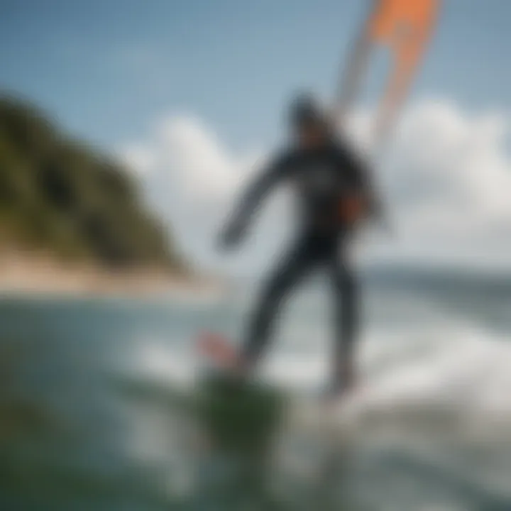 A dynamic shot of diverse kiteboarding styles during a competition
