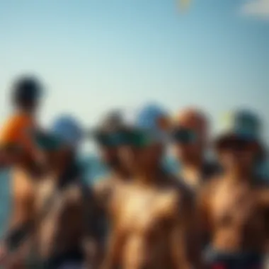 A group of kiteboarders showcasing diverse hat designs