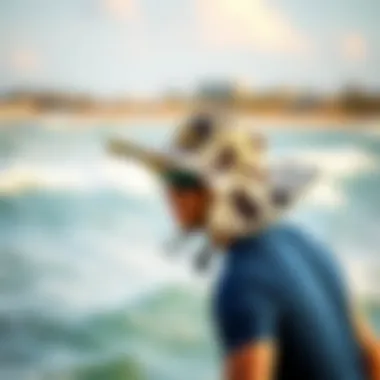 A stylish kiteboard hat in action on the beach