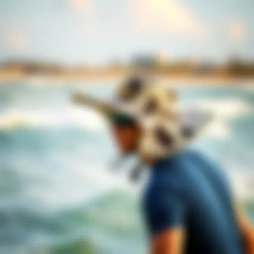 A stylish kiteboard hat in action on the beach