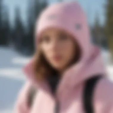 Pastel pink hoodie in action during a snowboarding adventure