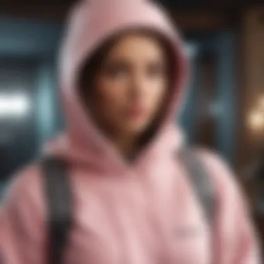 Stylish pastel pink hoodie paired with extreme sports gear