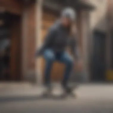 Dynamic action shot of an athlete wearing a Vans cropped hoodie while skateboarding.