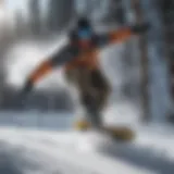 Snowboarder performing a daring trick in the snow