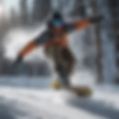 Snowboarder performing a daring trick in the snow