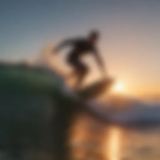 Surfer carving through wave at sunrise in Ocean City MD