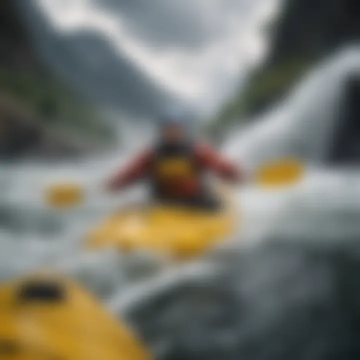 Extreme kayaker conquering turbulent whitewater rapids