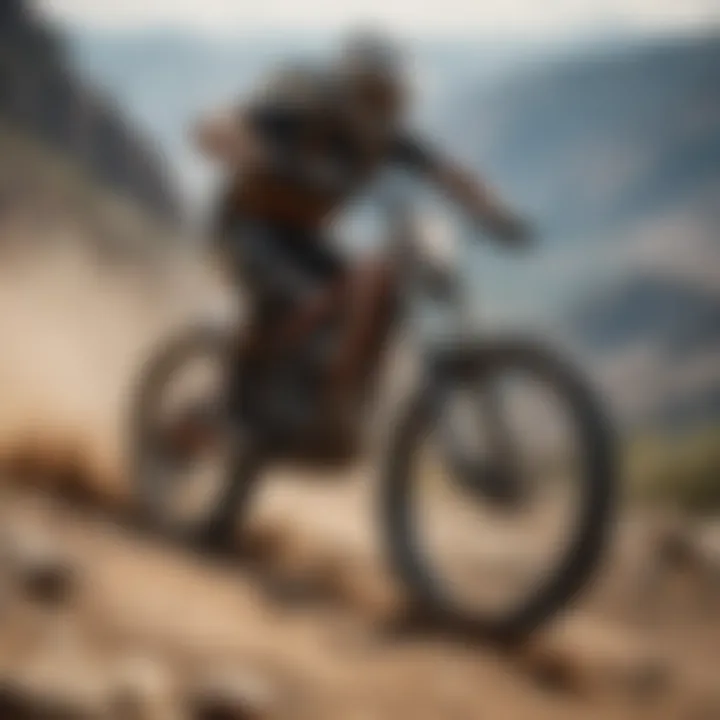 Mountain biker speeding down a treacherous trail