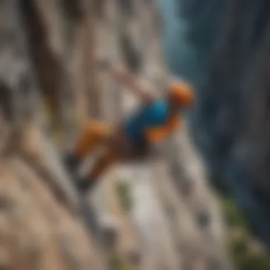 Thrill-seeker rock climbing on a sheer cliff face