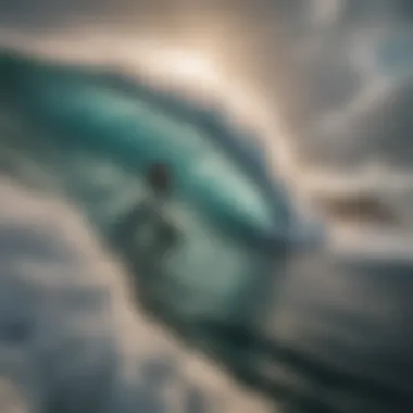 Surfer riding a massive wave in the ocean