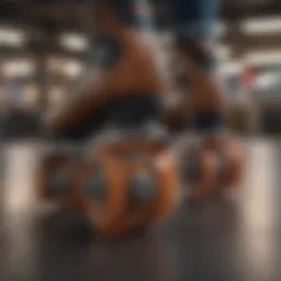 Close-up of toe protectors on roller skates highlighting their design.