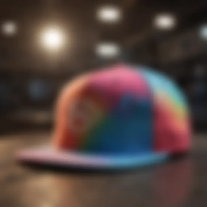 Trendy tie-dye snapback hat showcasing a fusion of colors and textures
