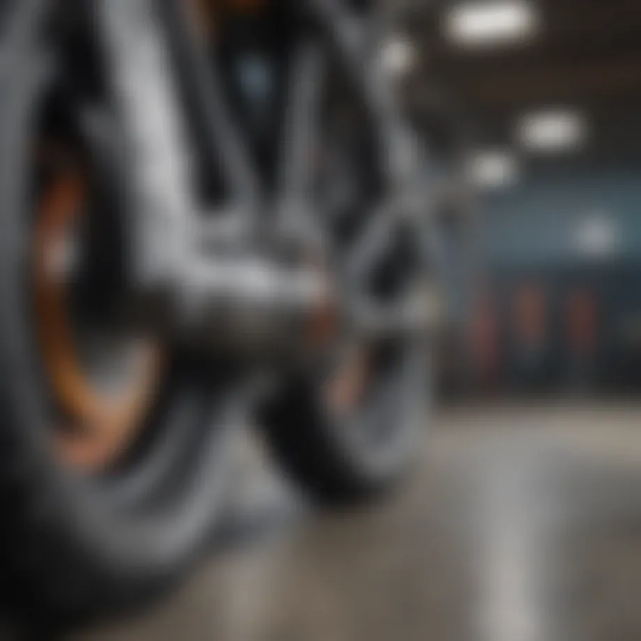 Close-up view of inline skates showcasing the wheel and frame design