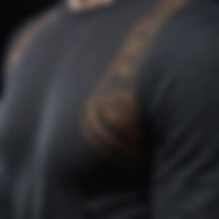 Close-up of intricate stitching details on a two-tone long sleeve t-shirt