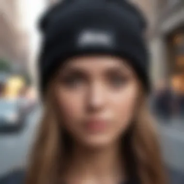 Stussy beanie in black featured in a street style look