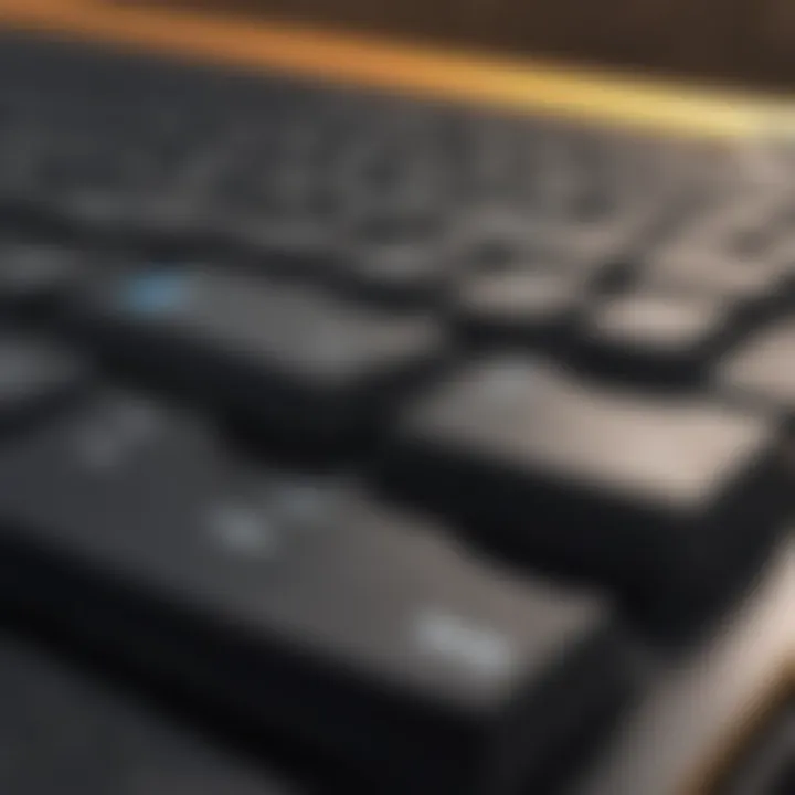 Close-up of laptop keyboard with illuminated keys