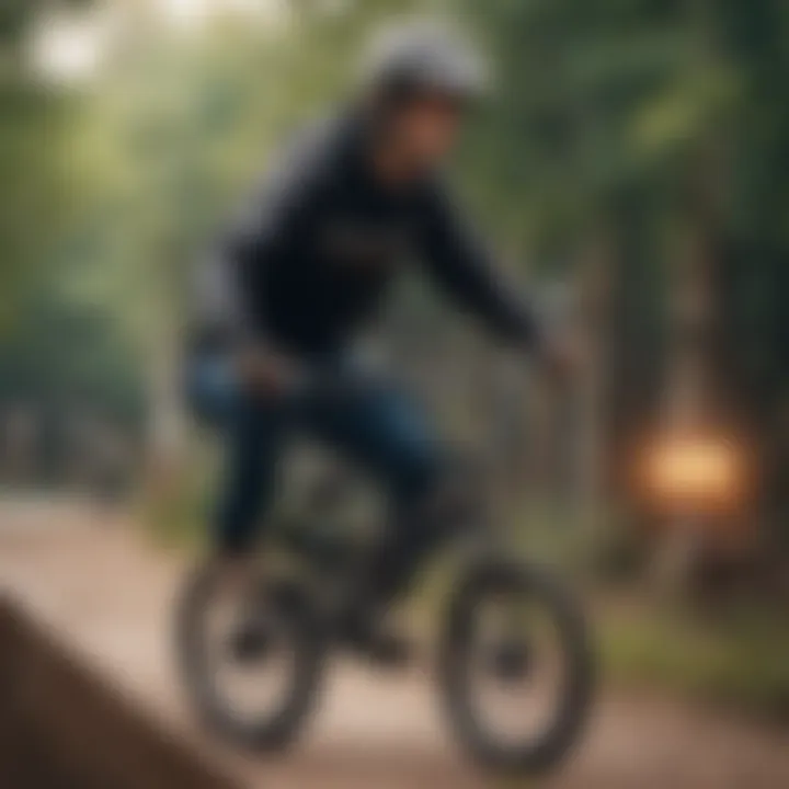 A rider testing the comfort of a BMX bike seat while performing tricks.