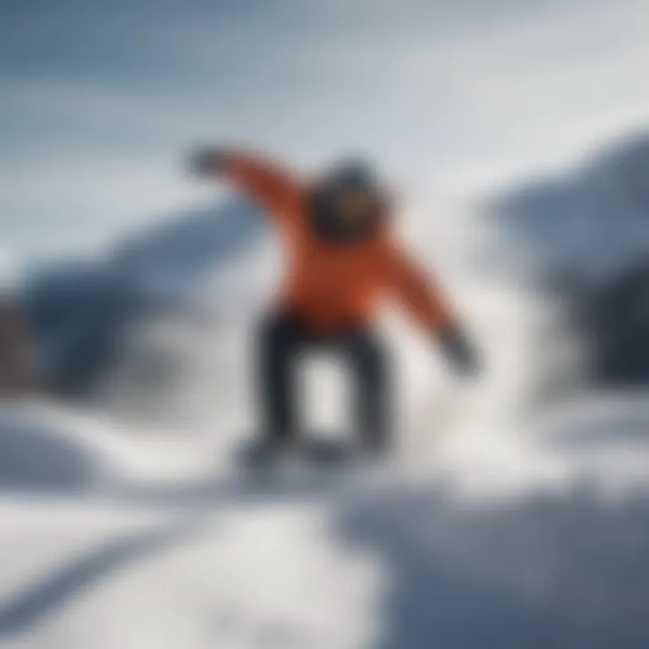A snowboarder demonstrating the performance of a fish tail snowboard on powder snow