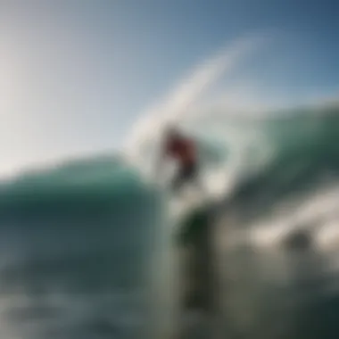 Dynamic Surfing with Shortboards A surfer performing a maneuver on a shortboard in vibrant waves