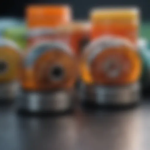 Close-up of different skate bearing lubricants showcasing their textures and colors.