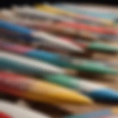 Close-up view of various surfboard nose protectors