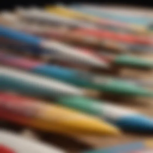Close-up view of various surfboard nose protectors