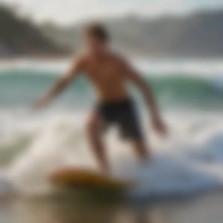 A vibrant skimboarding community gathering on the shoreline