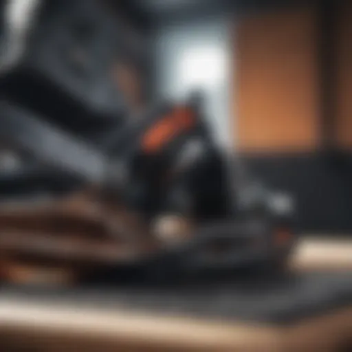 Close-up view of Union snowboard bindings showcasing detailed features