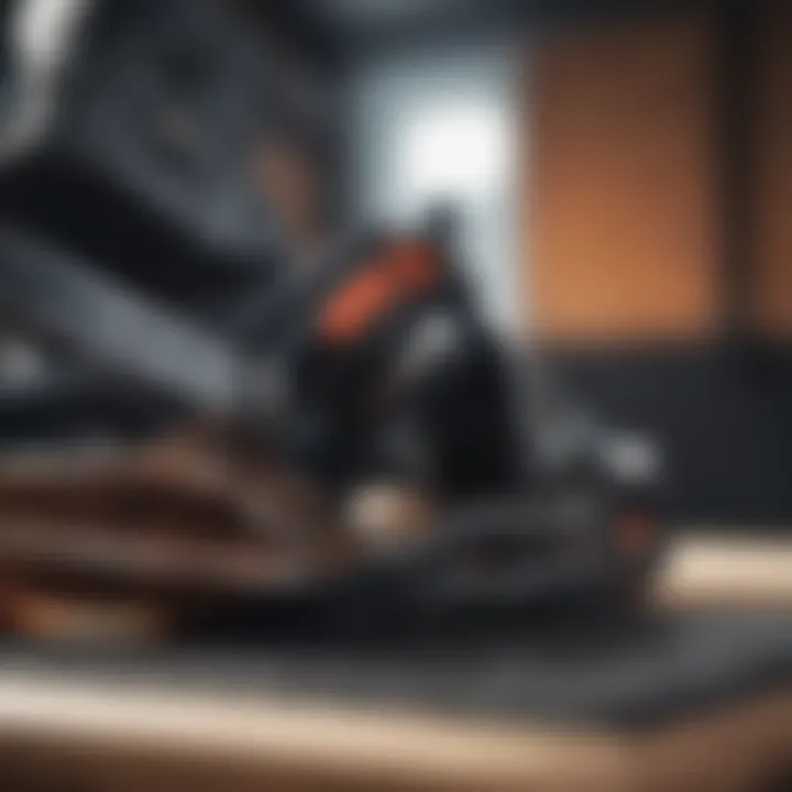 Close-up view of Union snowboard bindings showcasing detailed features