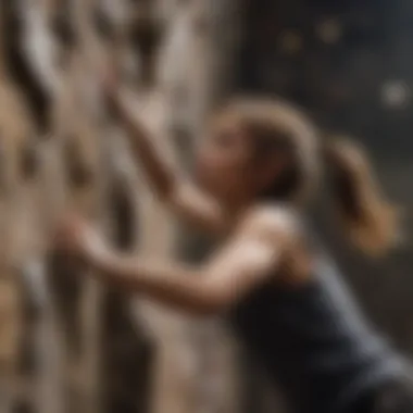 Teenager Scaling a Rock Wall