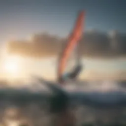 Elegant windsurf boom amidst the waves