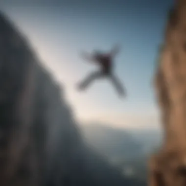 Base jumper leaping off a cliff edge