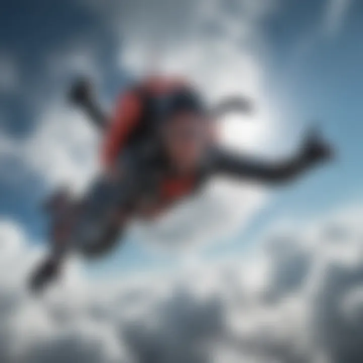 Skydiver soaring through the clouds