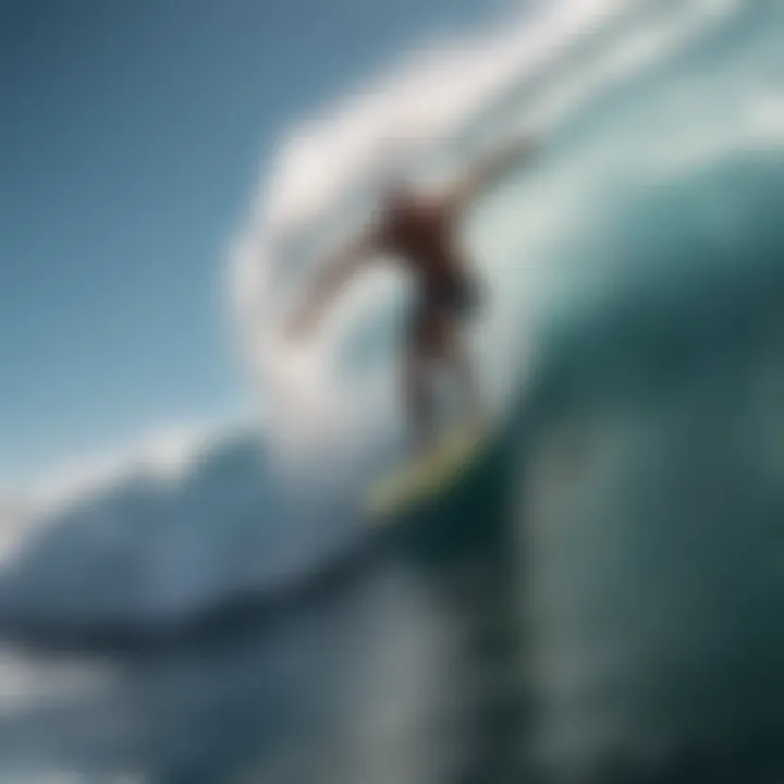 Daring surfer riding a massive wave