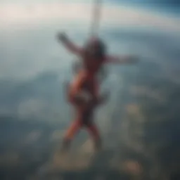 A fearless aerial acrobat performing a death-defying skydiving maneuver