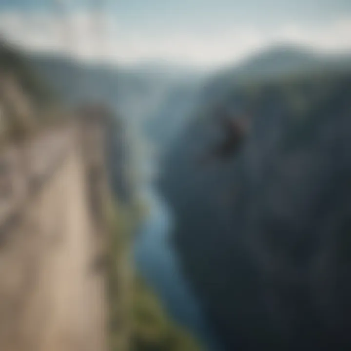 Thrill-seeker bungee jumping from a towering bridge