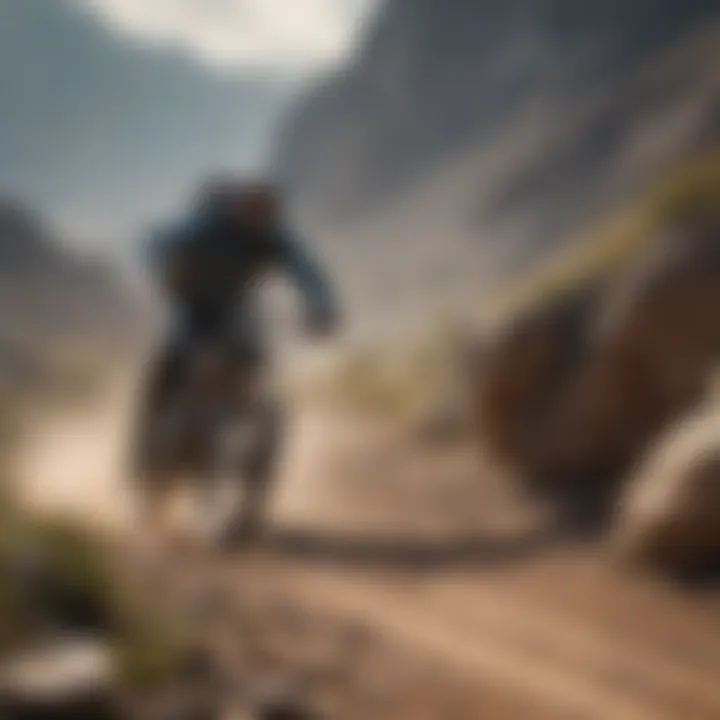 A daring mountain biker navigating treacherous terrain with speed and agility