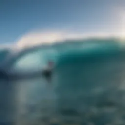 Surfer riding a massive barrel wave at Pipeline