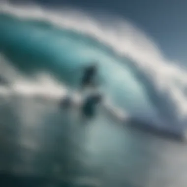 Surfer riding a massive wave with skill and grace