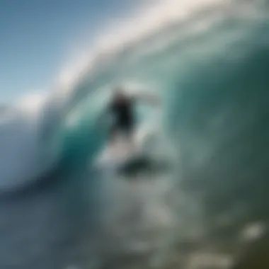 Surfer carving through a crystal clear wave