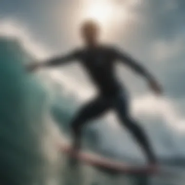 A fearless surfer conquering massive waves in an epic surfing adventure