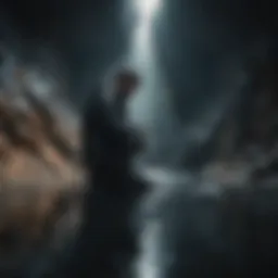 Enigmatic sorrow depicted through a solitary figure gazing into the abyss