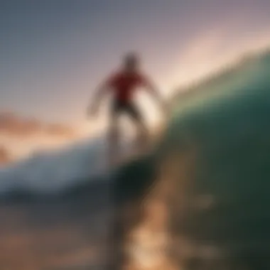 Surfer riding a wave at sunset