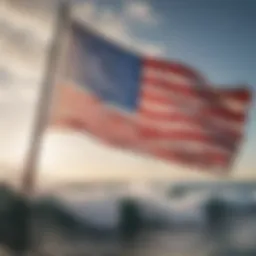 A vibrant surf flag fluttering in the ocean breeze