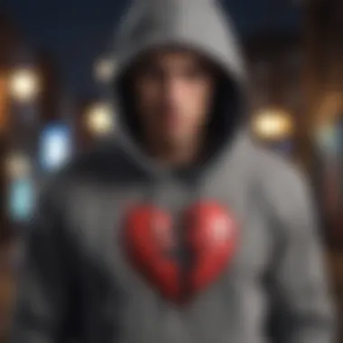 Fashionable broken heart hoodie in urban setting